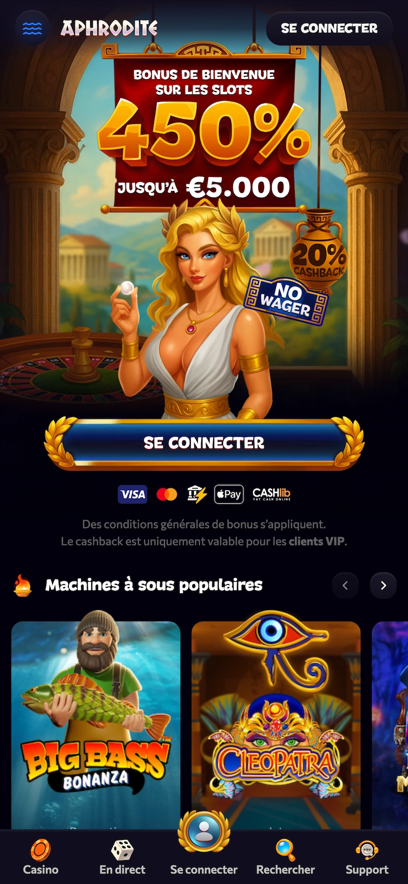 Interface mobile de Prince Ali Casino sur iPhone